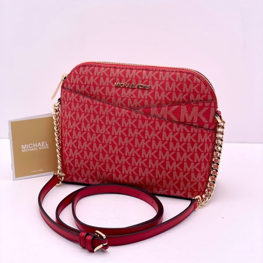MICHAEL KORS Medium Logo Dome Crossbody Bright Red Multi